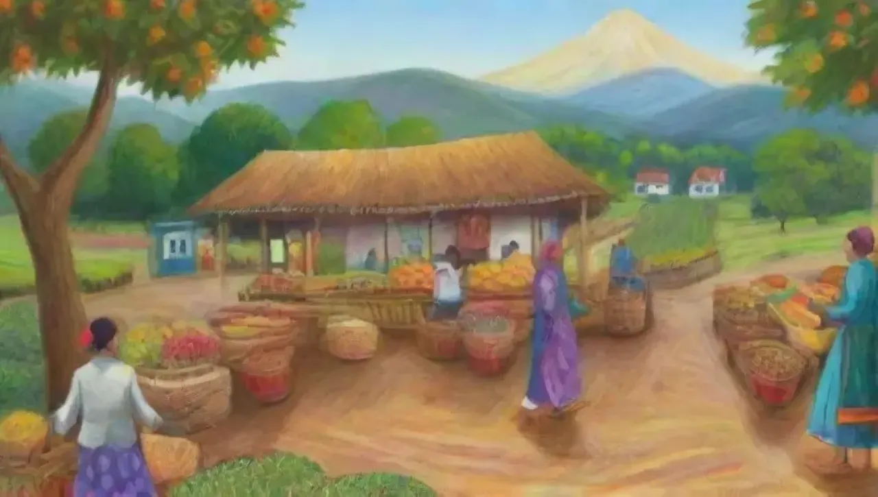 Un mercado vibrante y comunitario lleno de vida, colores y esperanza