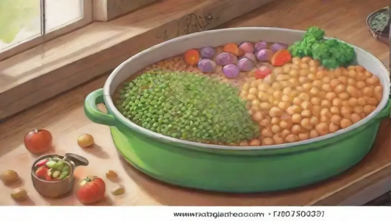 Una escena vibrante de cocina familiar con legumbres, luz brillante y risas