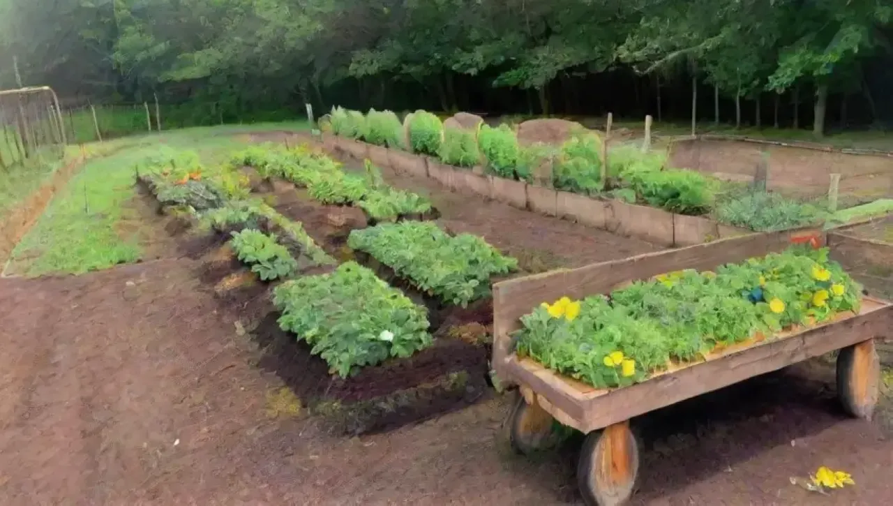 Un jardín vibrante y armonioso, lleno de vida y abundancia