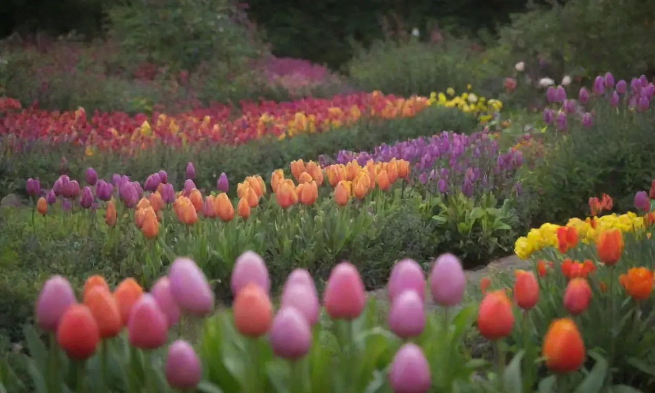 Jardín vibrante con bulbos coloridos y flores únicas
