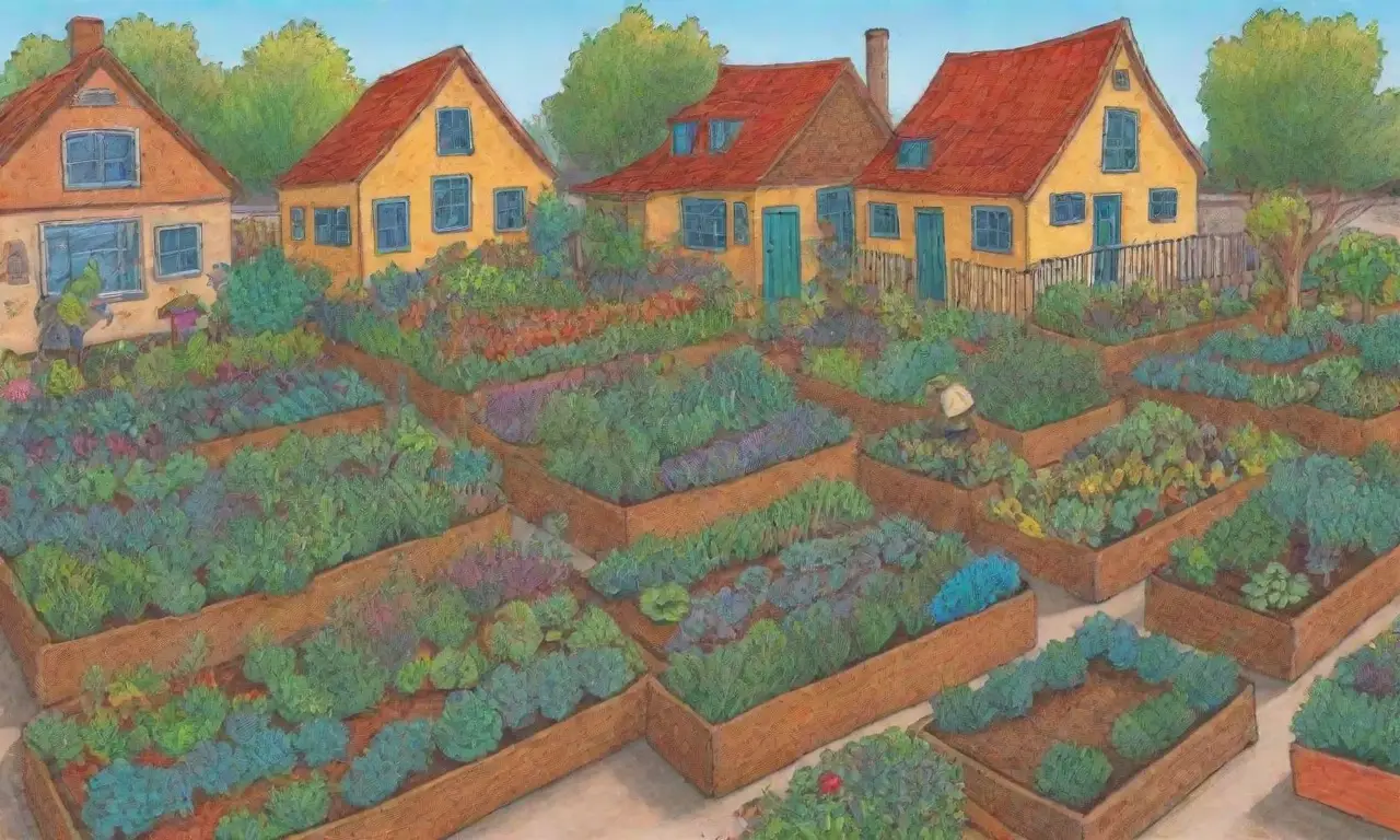 Jardines urbanos coloridos y prácticas agrícolas sostenibles con rica herencia cultural