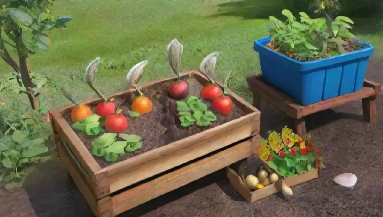 Un jardín vibrante lleno de vegetales, flores y aromas frescos