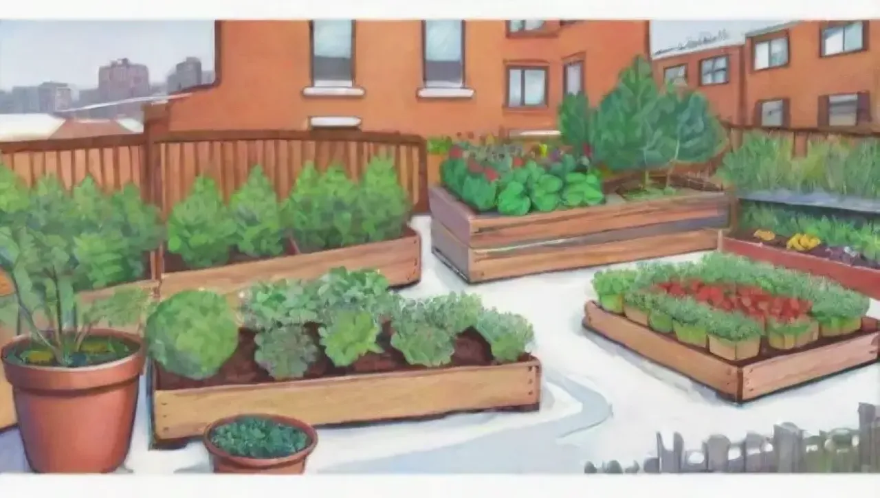 Jardines urbanos vibrantes con vegetales frescos y comunidad en invierno