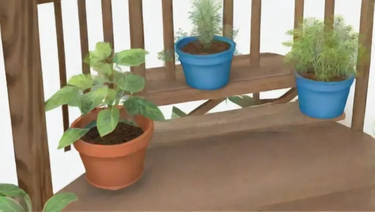 Un jardín vibrante y acogedor lleno de plantas, herramientas coloridas y vida