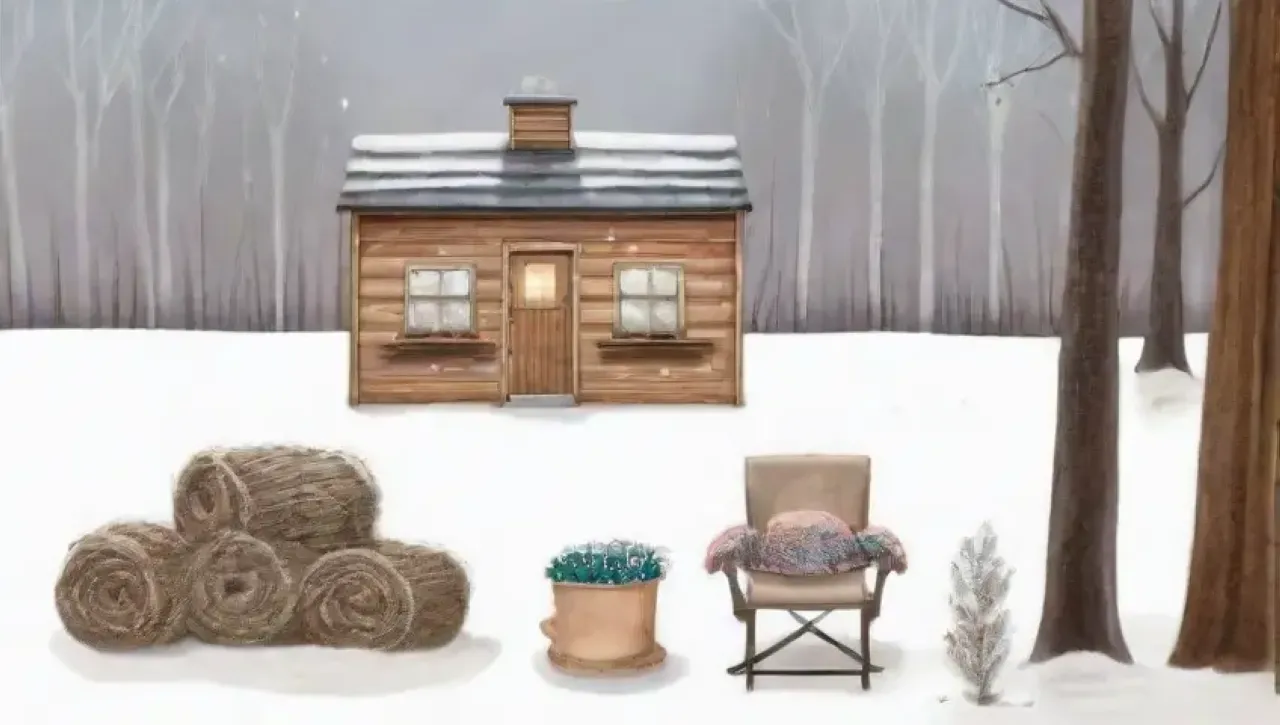 Un paisaje invernal sereno con una cabaña, cocoa caliente y la promesa de la primavera