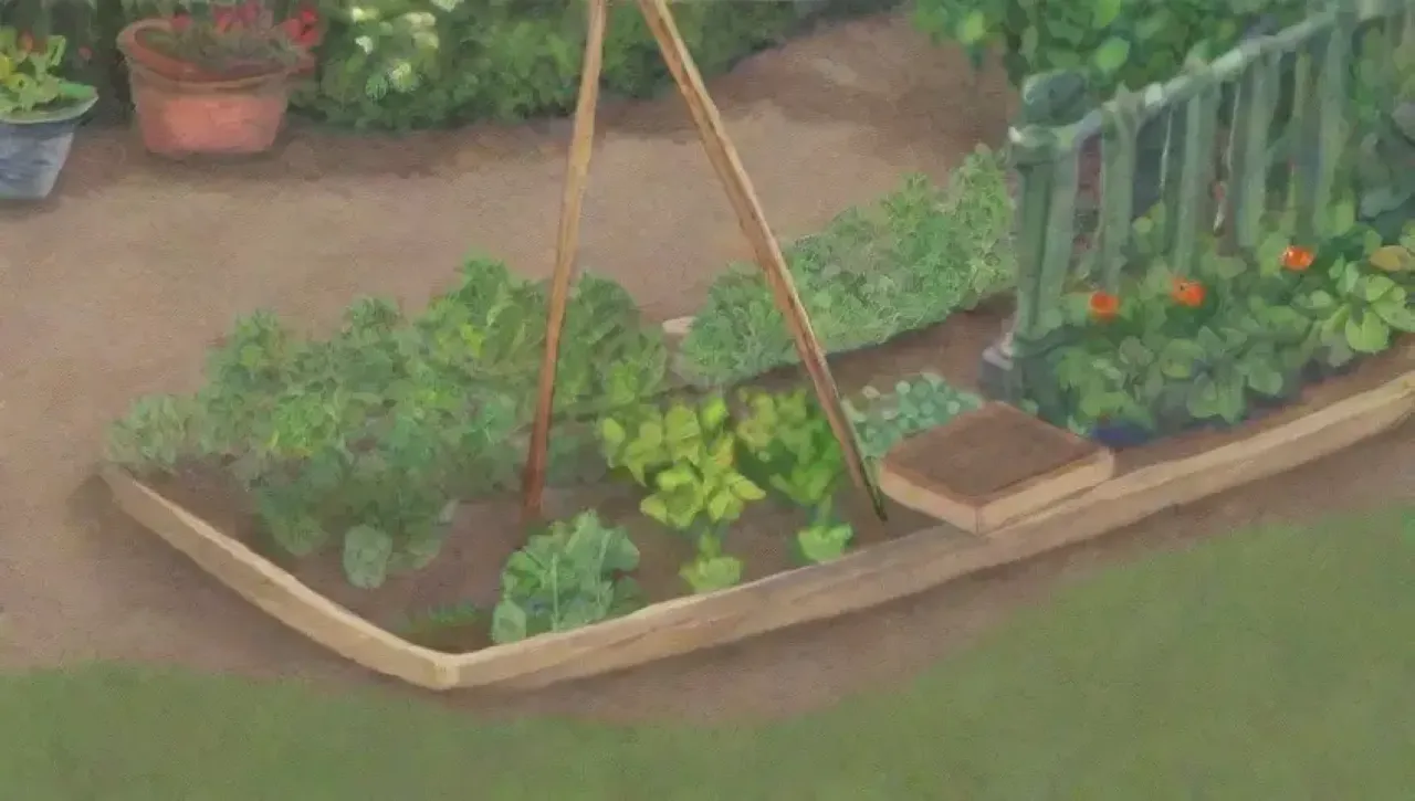 Un jardín vibrante lleno de plantas, herramientas y naturaleza
