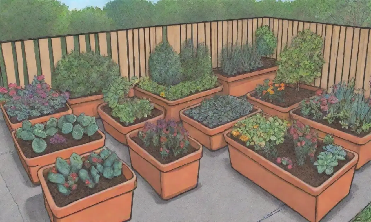 Jardín colorido y eficiente en un pequeño espacio con riego por goteo y recolección de agua lluvia