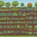 Jardín colorido con cultivos estacionales y prácticas sostenibles
