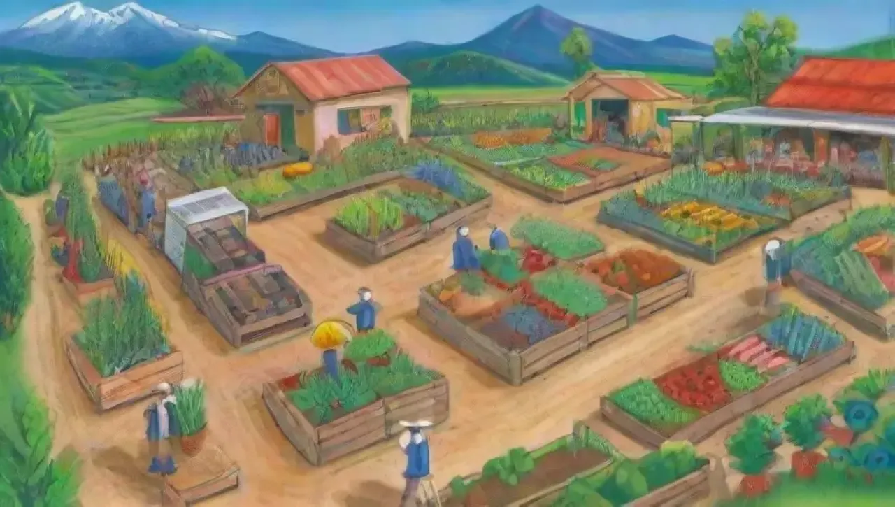 Campos verdes vibrantes con agricultores felices y cosechas sostenibles