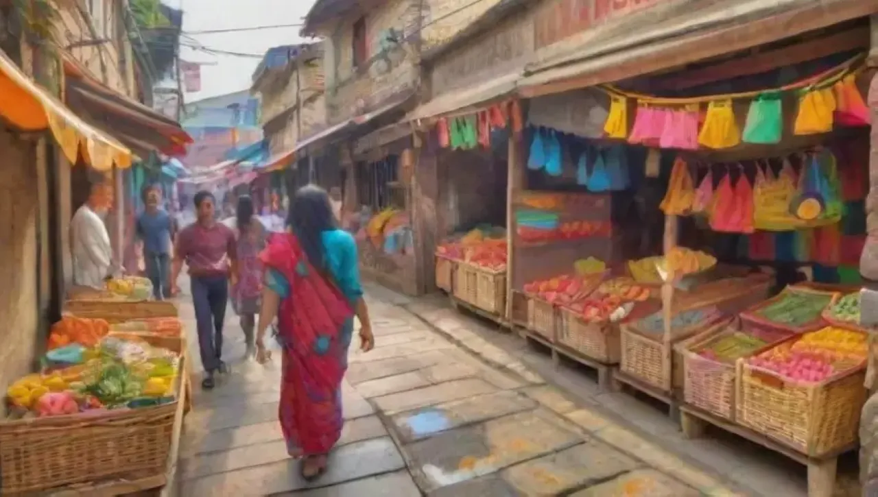 Un mercado local vibrante y bullicioso, lleno de colores, aromas y culturas