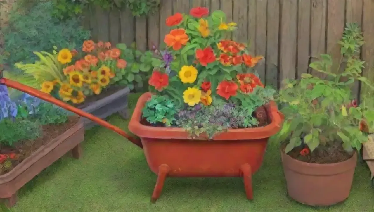 Un jardín vibrante y acogedor lleno de vida y color
