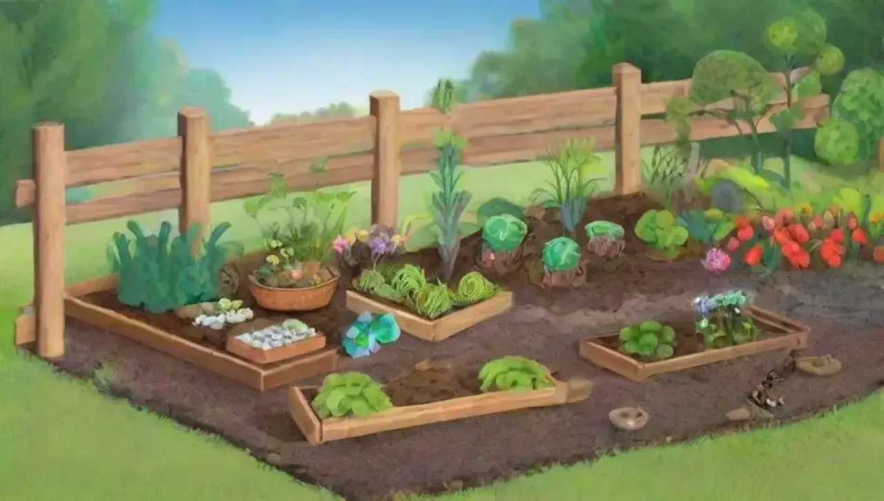 Un jardín vibrante y armonioso lleno de vida y diversidad