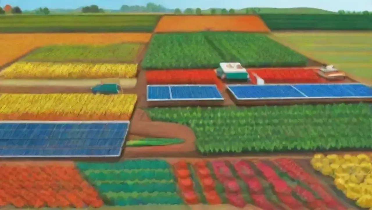 Campos verdes vibrantes con tecnología agrícola sostenible y naturaleza en armonía