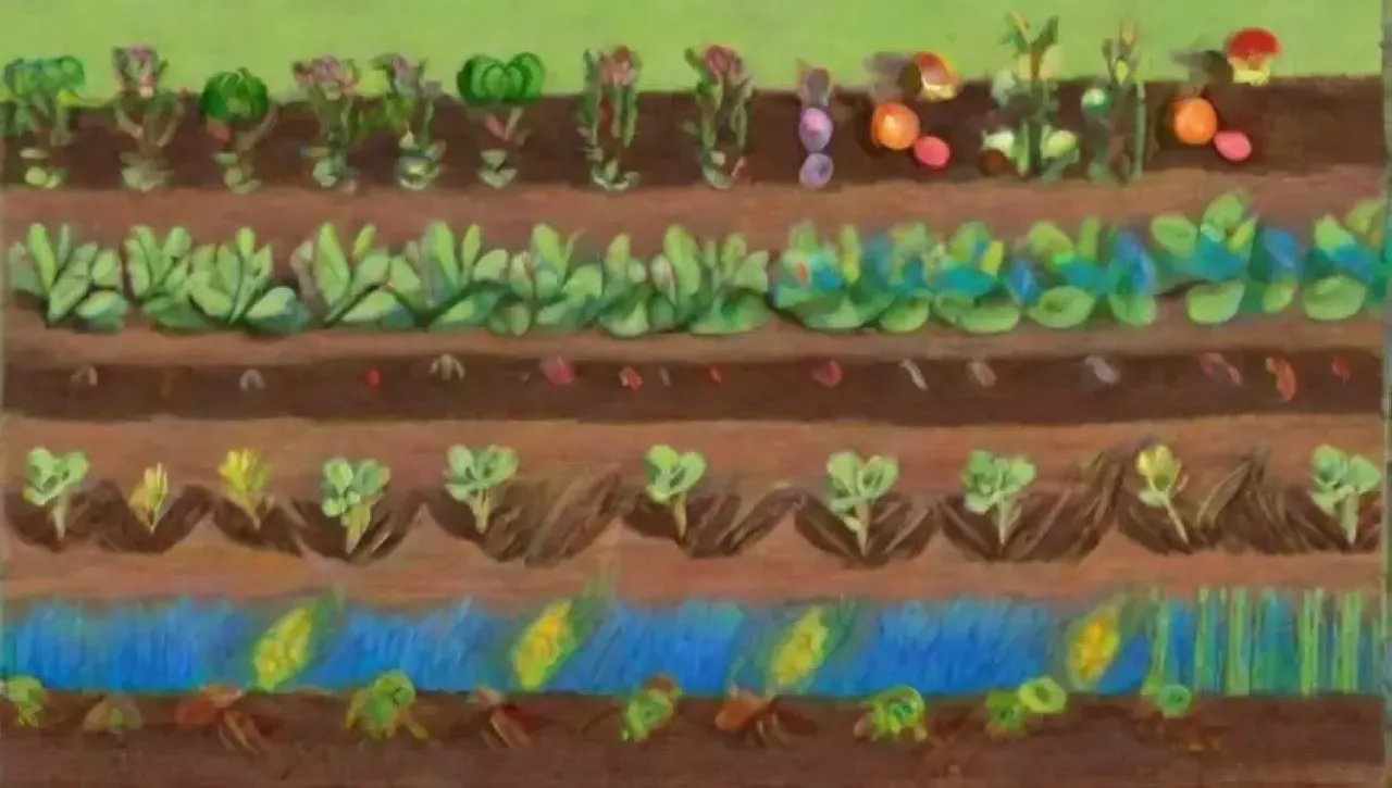 Un paisaje agrícola vibrante y diverso que refleja la armonía entre la naturaleza y el cultivo