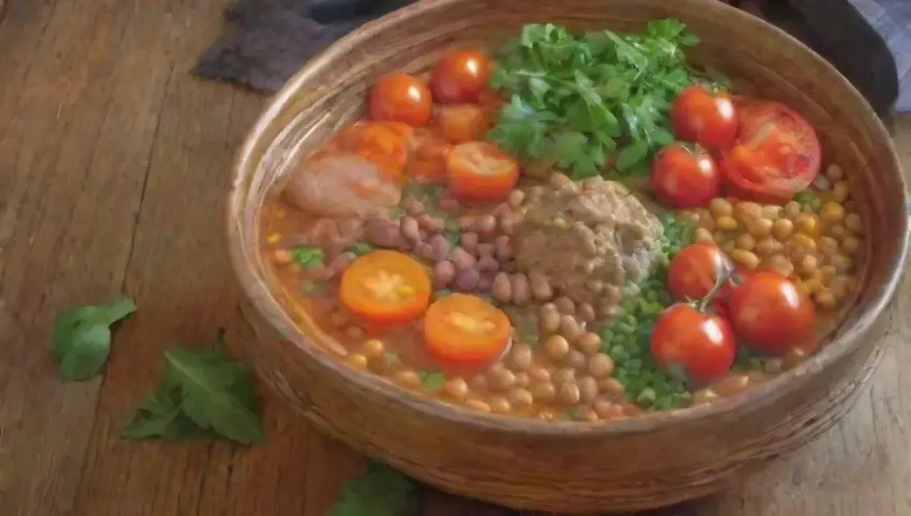 Una cocina acogedora llena de legumbres coloridas, risas familiares y platos abundantes