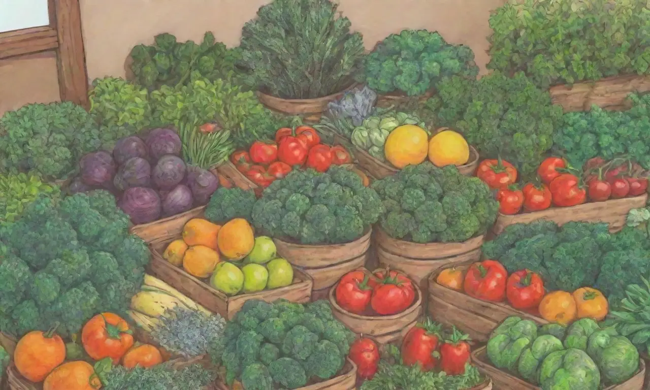 Huerto vibrante y fresco con vegetales y frutas coloridas