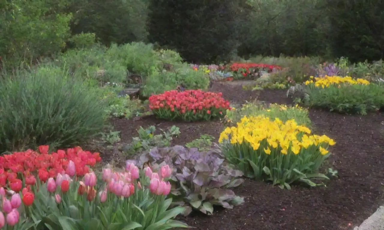 Jardín colorido con bulbos sanos