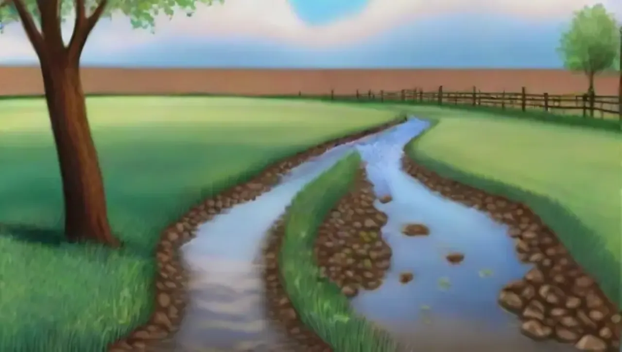 Un paisaje sereno y vibrante, lleno de colores y naturaleza