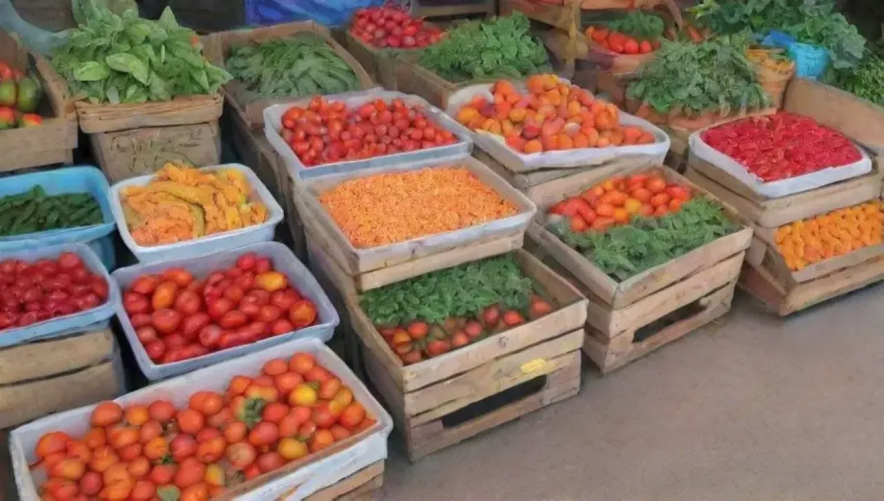 Un mercado vibrante y sostenible lleno de productos frescos y comunidad