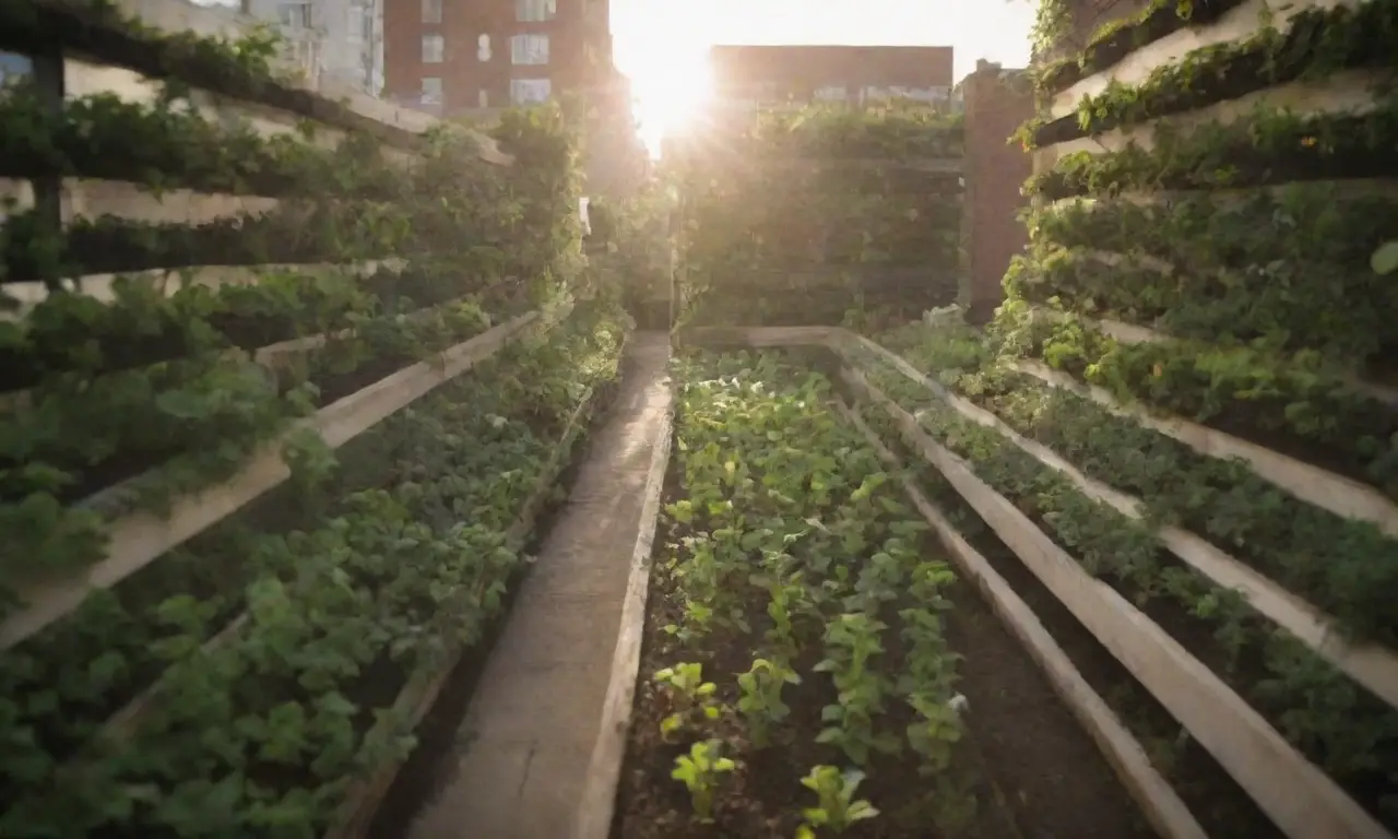 Jardinería urbana optimizando espacio y layout con plantas estratégicas y comunidad
