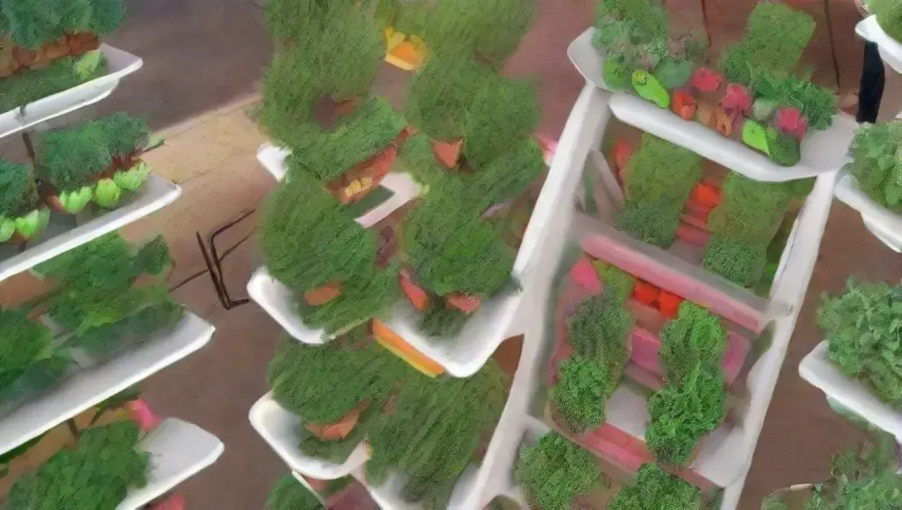 Farming vertical en la ciudad con tecnología sostenible y vibrantes cultivos