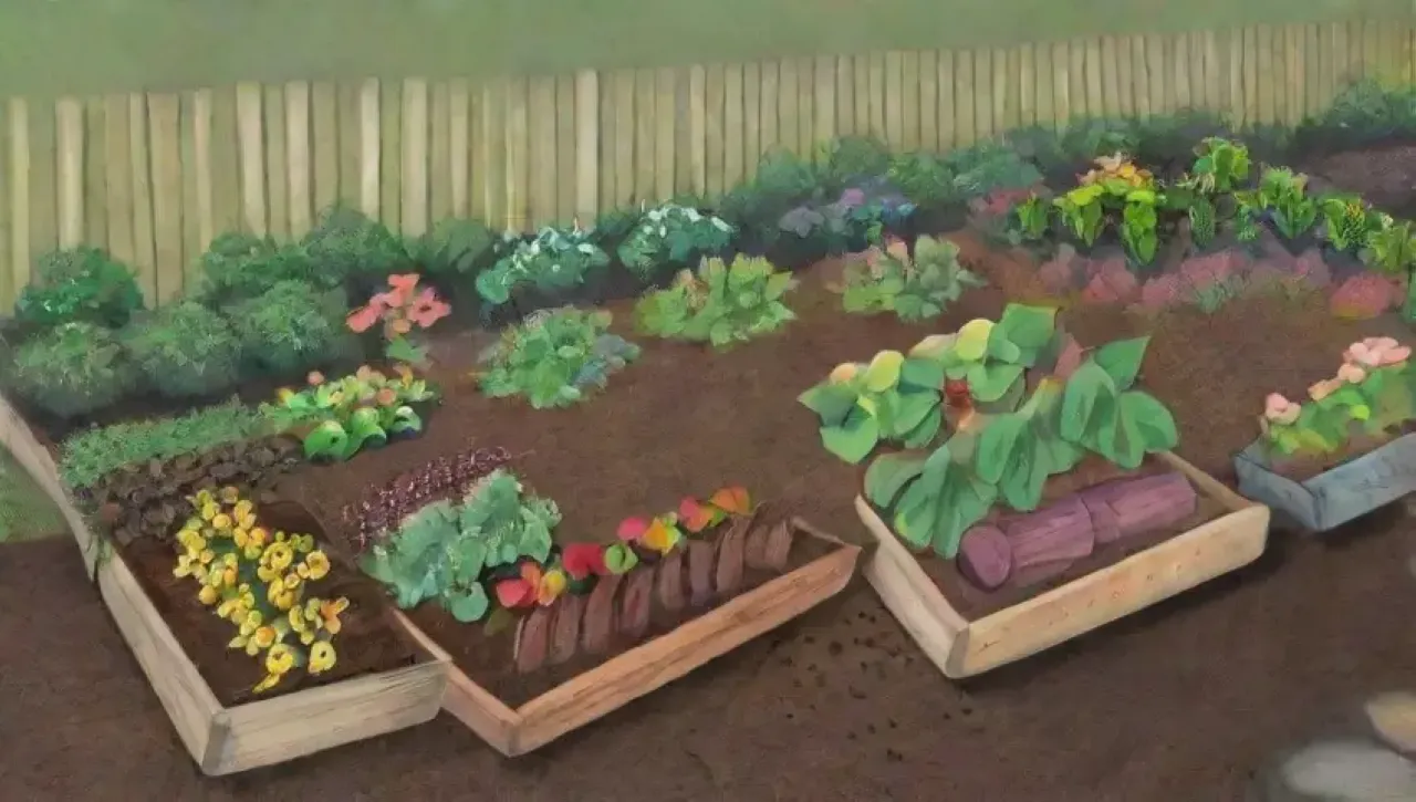 Un jardín vibrante y sereno lleno de vida y color