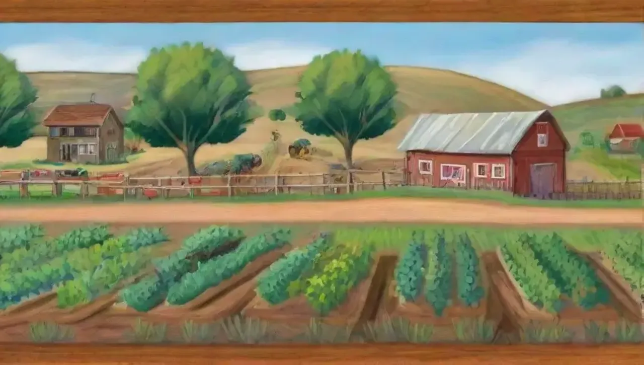Un paisaje agrícola vibrante y armonioso, lleno de vida y sostenibilidad