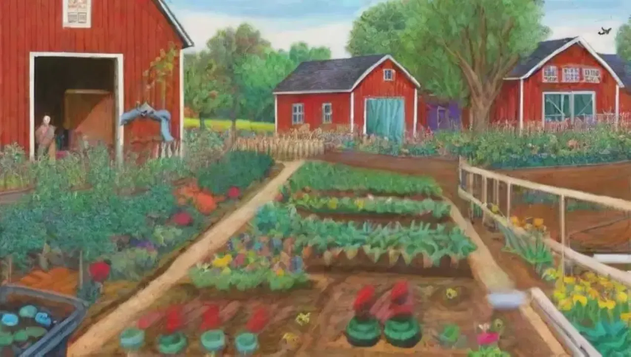 Un paisaje agrícola vibrante y sostenible, lleno de vida y armonía