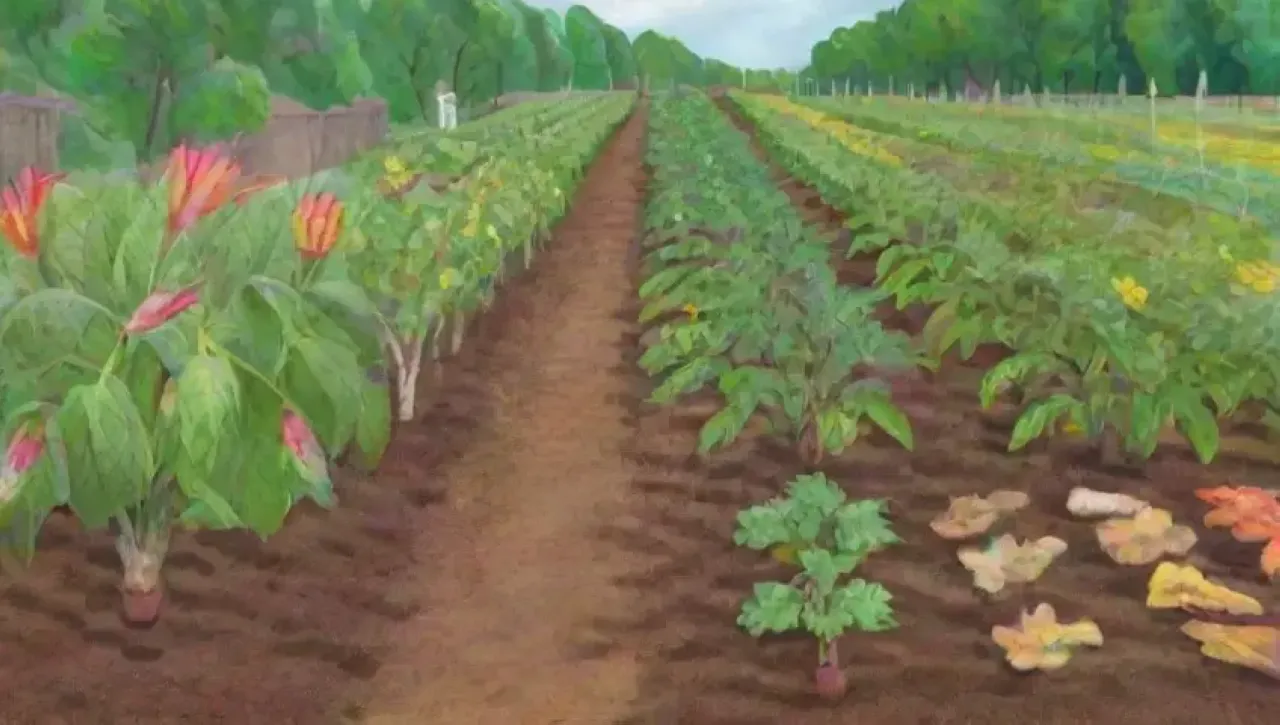 Un paisaje agrícola vibrante lleno de vida y promesas de cosecha