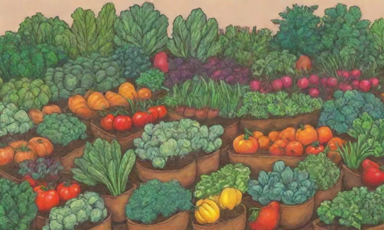 Jardín vibrante y saludable con vegetales y plantas coloridas