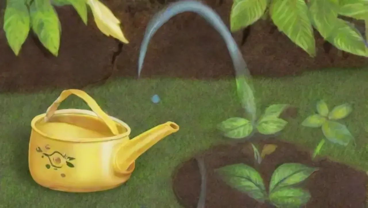 Un jardín vibrante y sereno con manos cuidadosas, herramientas ordenadas y flores floreciendo