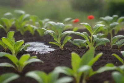 Gráficas coloridas sobre el jardín escolar y consejos de riego ecológico
