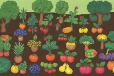 Frutas coloridas y tareas de jardinería: siembra
