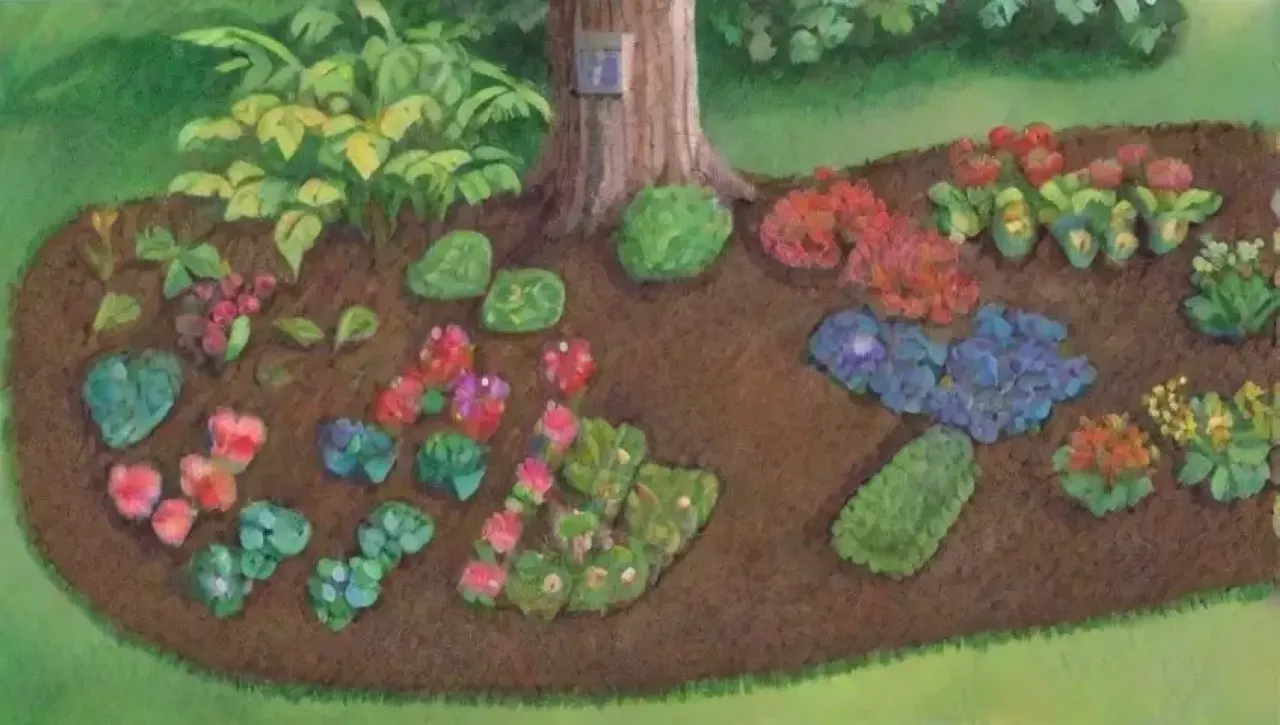 Un jardín vibrante y armonioso lleno de vida y color