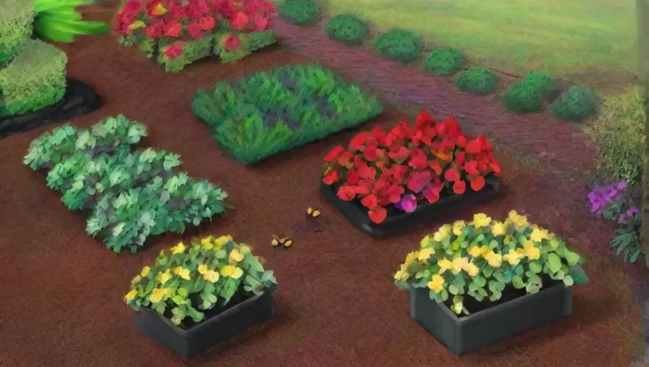 Un jardín vibrante y sereno con flores, mulch y vida