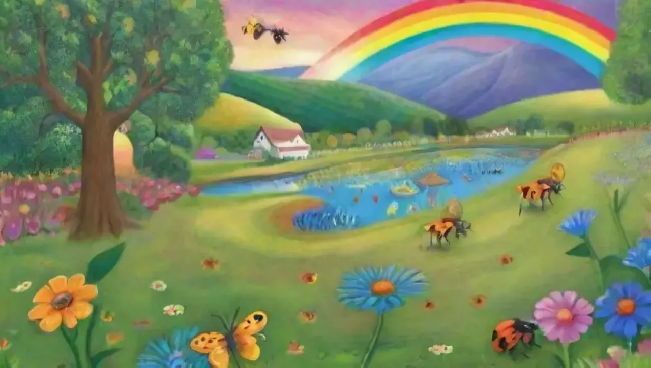 Un paisaje vibrante de flores, insectos y naturaleza en armonía