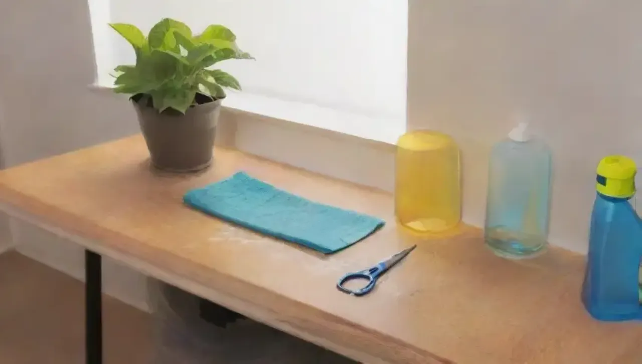 Un espacio de trabajo ordenado y luminoso, lleno de herramientas coloridas y plantas vibrantes