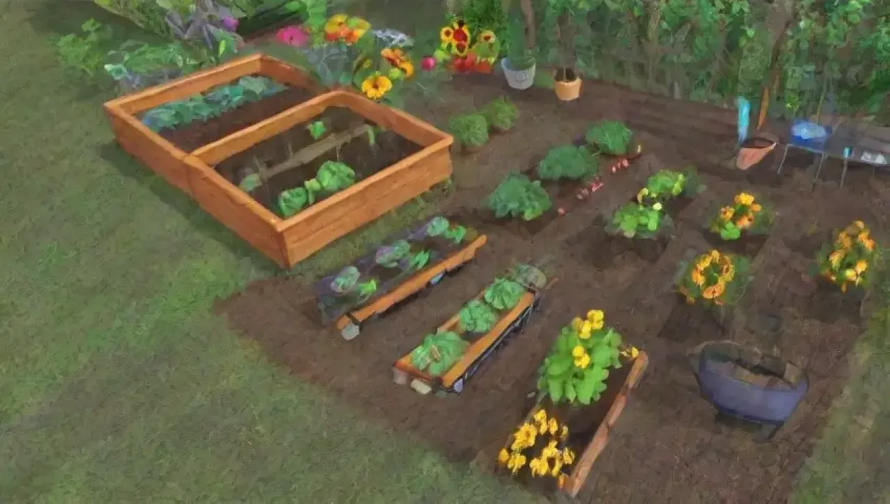 Un jardín vibrante y armonioso lleno de vida y color