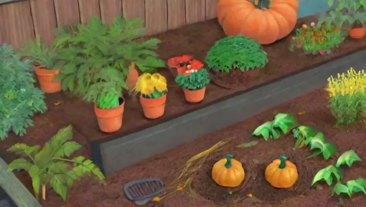 Un jardín urbano vibrante y diverso con compostaje y vida
