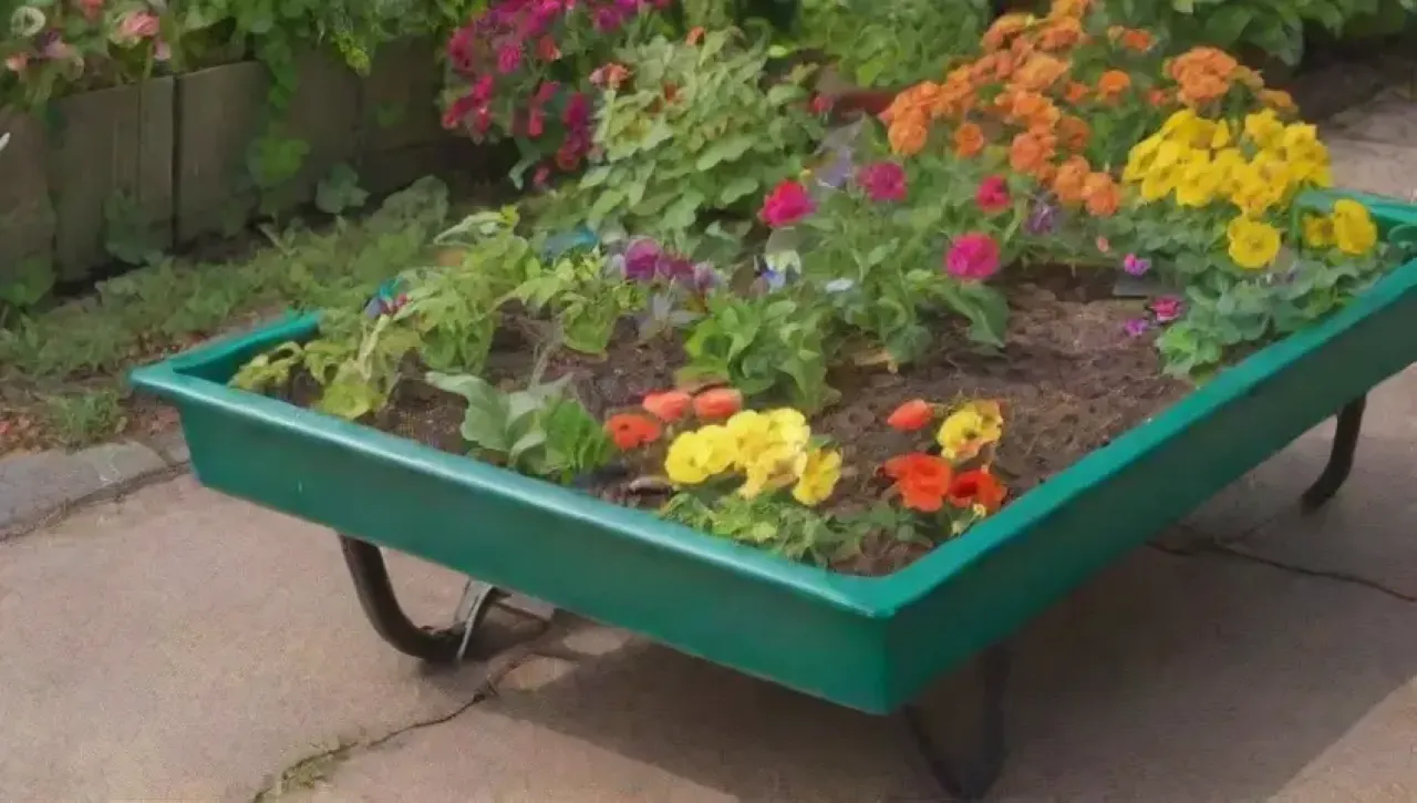 Un jardín vibrante y lleno de vida con plantas, flores y un ecosistema armonioso