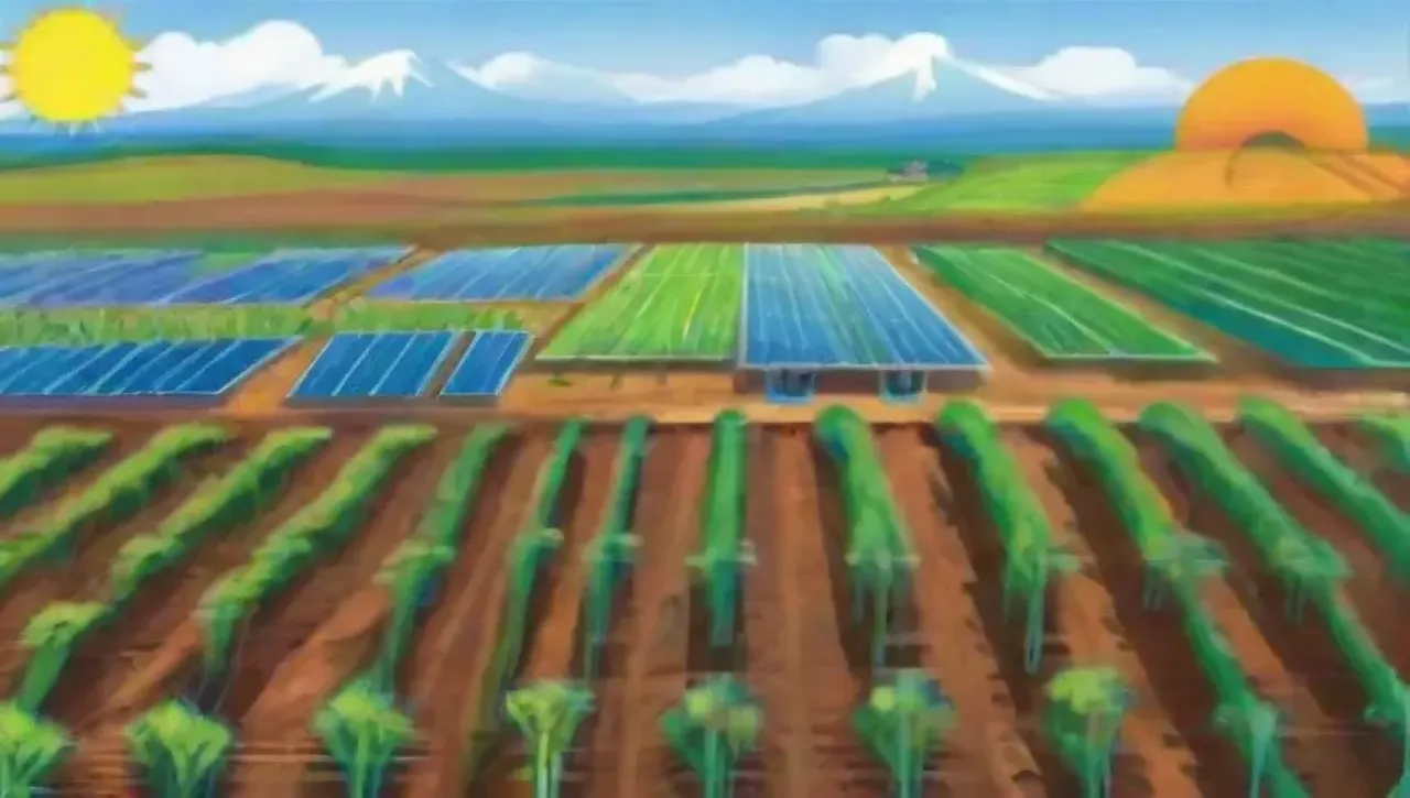 Campos verdes vibrantes con tecnología agrícola y un ambiente de innovación