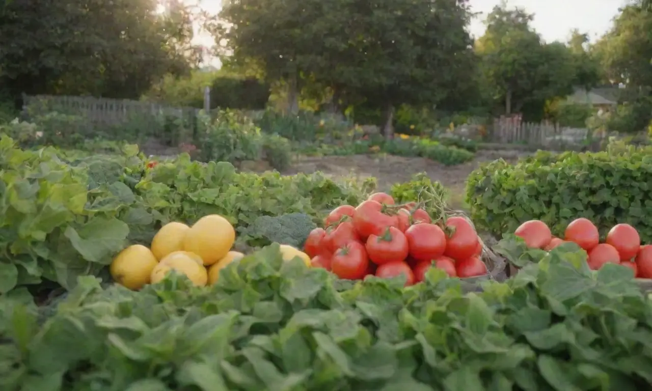 Vibrante verano en el jardín con cosechas abundantes