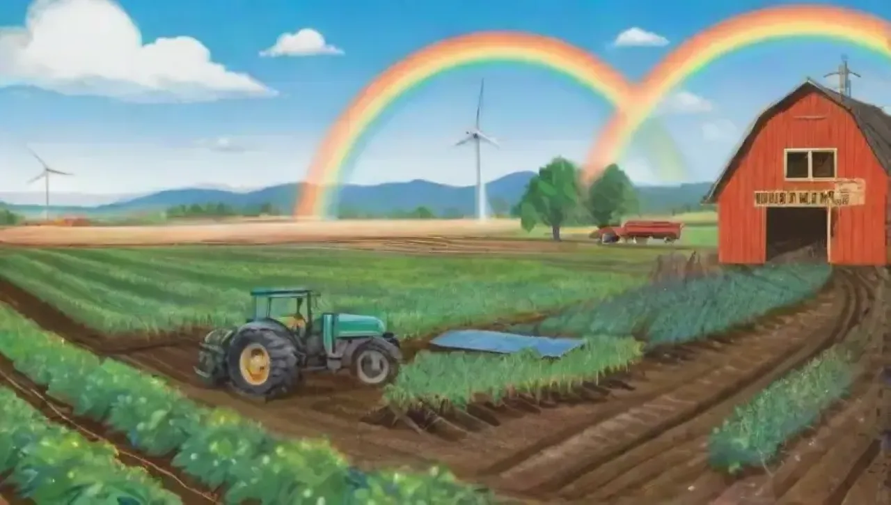 Un paisaje agrícola vibrante y sostenible lleno de vida y esperanza