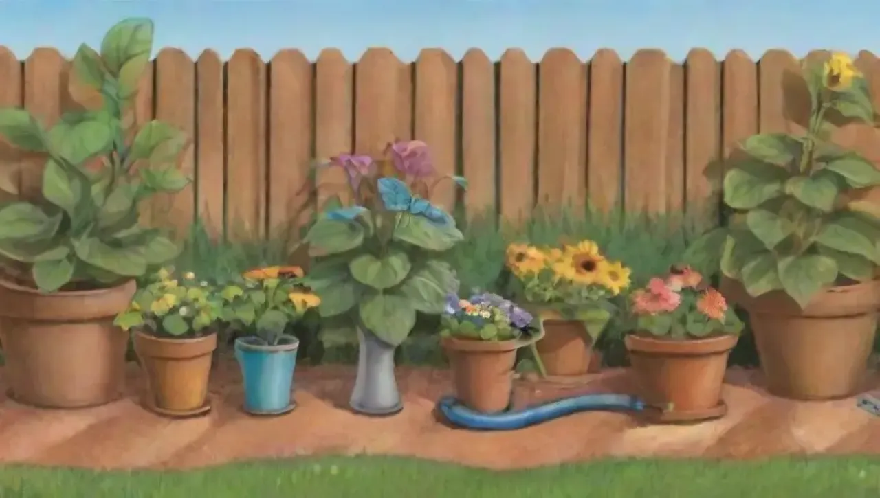 Un jardín vibrante y cuidado con sol, flores, mariposas y una brisa suave