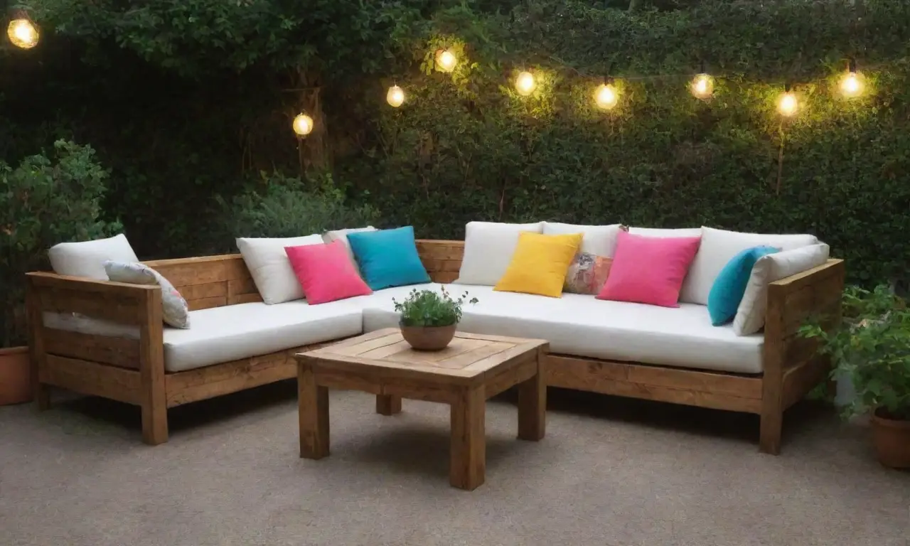 Muebles de jardín elegantes con accesorios vibrantes y encantadores adornos