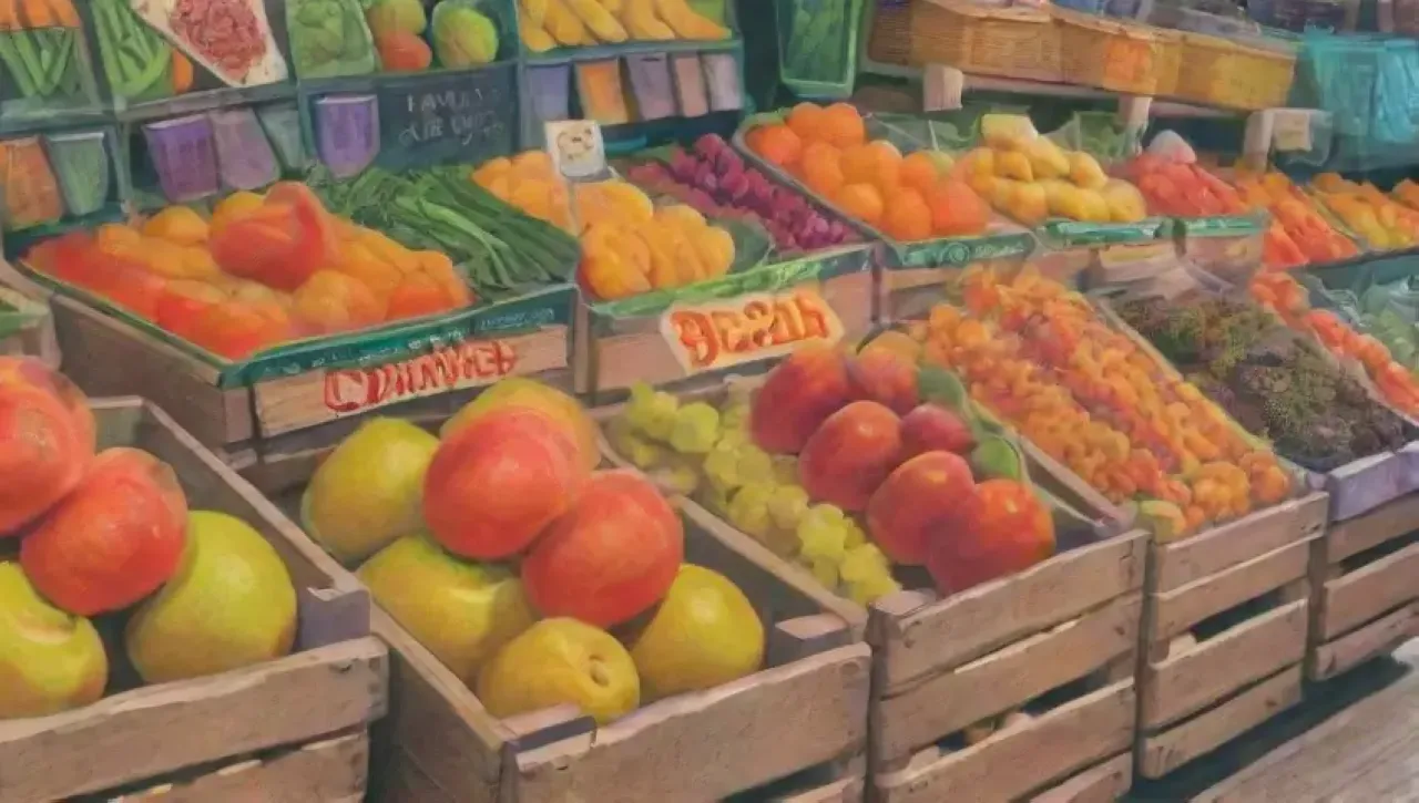 Frutas híbridas vibrantes y frescas en un mercado bullicioso