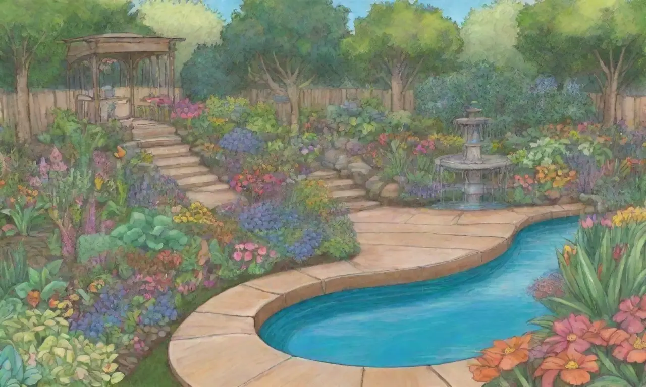Recursos hídricos y diseño sostenible con jardín vibrante y plantas amigables para aves y mariposas
