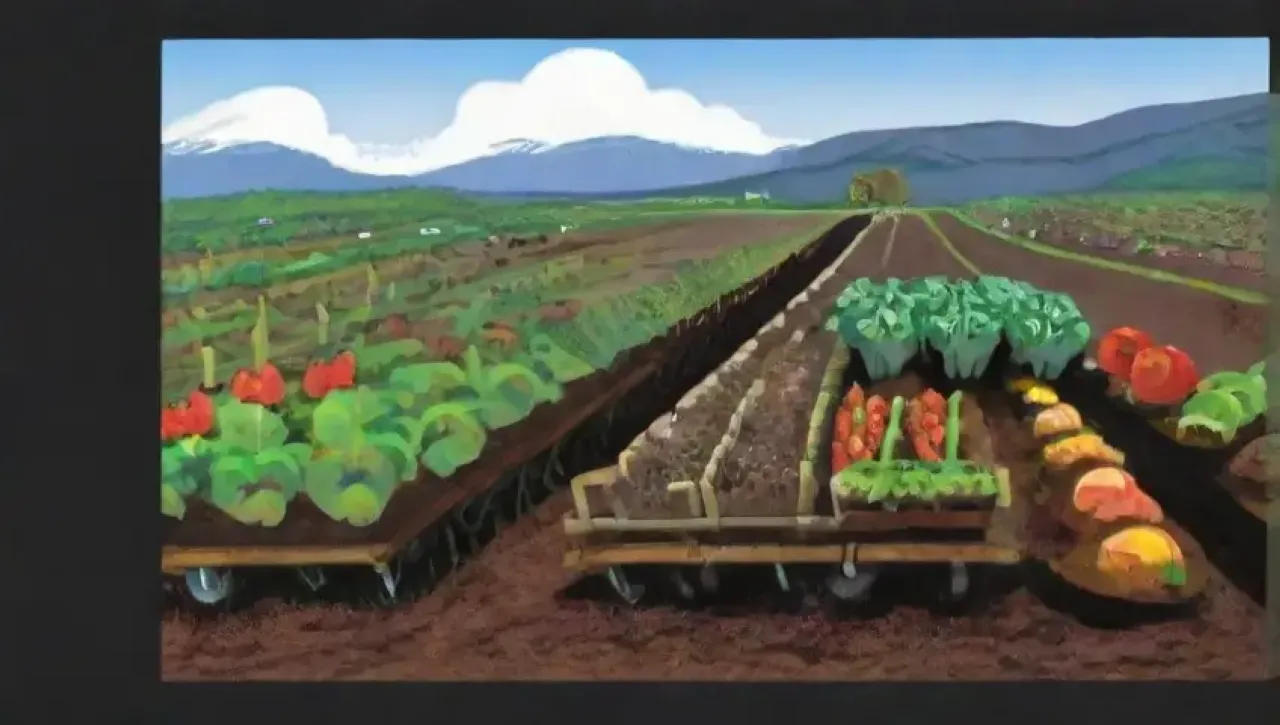 Un paisaje agrícola vibrante con cultivos saludables, suelo fértil y vida abundante