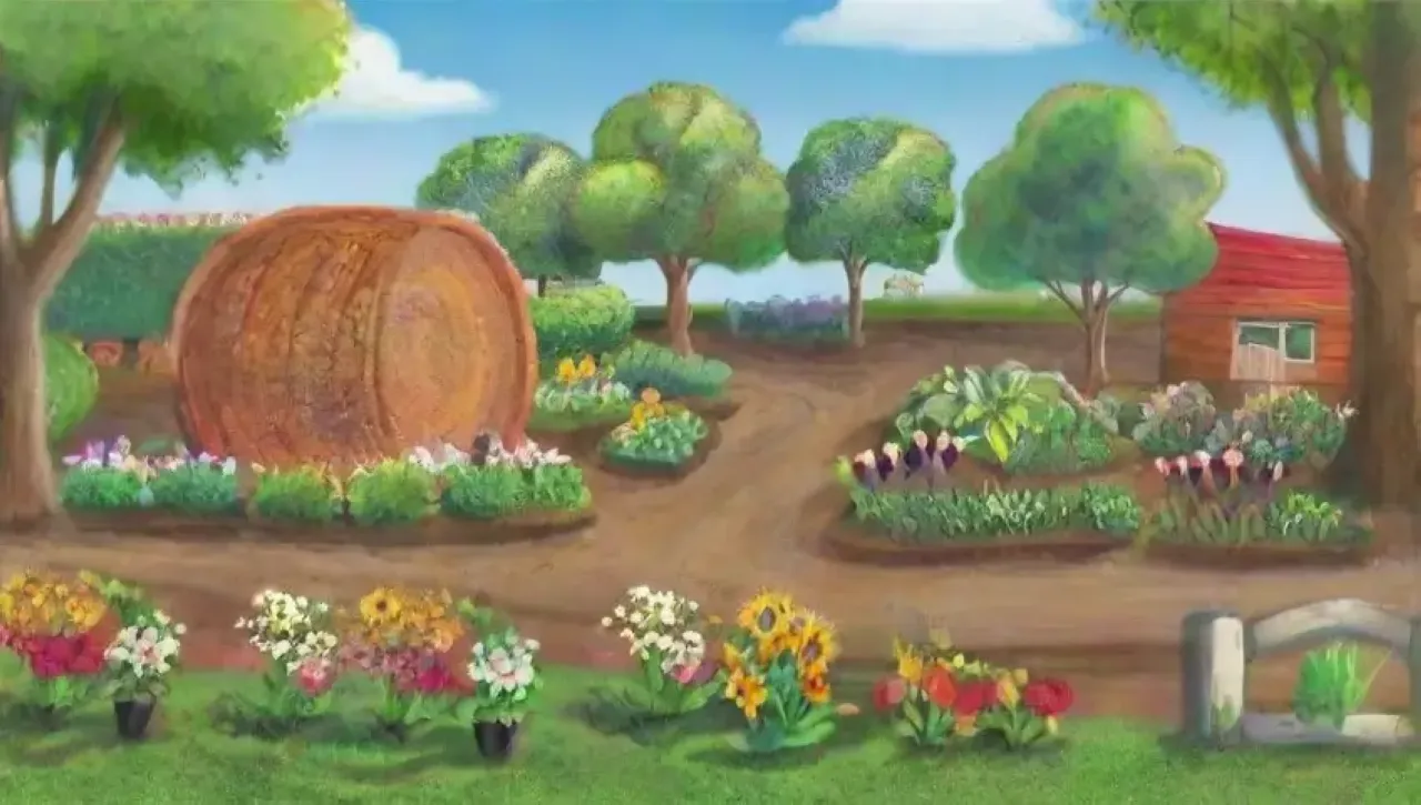 Un paisaje agrícola vibrante y sostenible lleno de vida y color