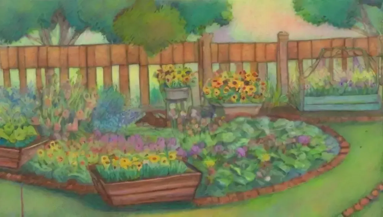 Un jardín vibrante y armonioso lleno de vida y abundancia